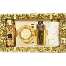 Ajmal Aurum By Ajmal Eau De Parfum Spray 2.5 Oz & Body Butter 7 Oz & Shower Gel 6.7 Oz & Body Powder 3.5 Oz, Women