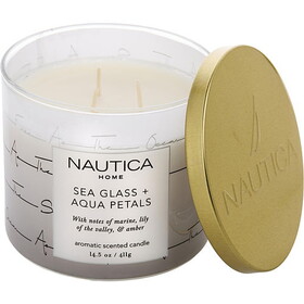 Nautica Aqua Petals & Sea Glass By Nautica Scented Candle 14.5 Oz, Unisex