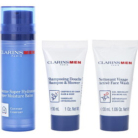 Clarins By Clarins Men Super Moisture Balm 50Ml + Active Fash Wash 30Ml + Shampoo 30Ml --3Pcs, Men
