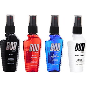 Bod Man Variety By Parfums De Coeur 4 Pak With Black & Most Wanted & Really Ripped Abs & World Class And All Are Fragrance Body Spray 1.8 Oz, Men