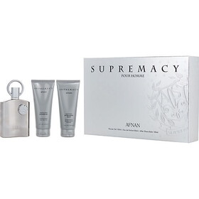 Afnan Supremacy Silver By Afnan Perfumes Eau De Parfum Spray 3.4 Oz & Aftershave Balm 3.4 Oz & Shower Gel 3.4 Oz, Men
