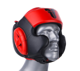 Fighter Leather Sparring Headguard, Black/Red - NL2796R