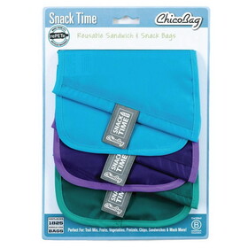 ChicoBag Blue, Purple &amp; Green Reusable rePETe Snack Bags 6 1/2 x 9 1/2