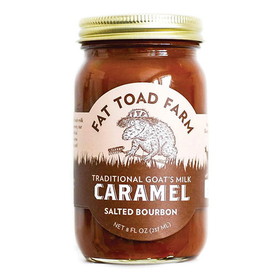 Fat Toad Farm 233569 Salted Bourbon Traditional Goat's Milk Caramel 8 oz. Glass Jar