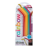 HIC 235722 Rainbow Silicone Straws with Cleaning Brush 6 count
