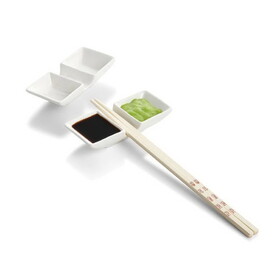Helen&#039;s Asian Kitchen 2 Section Sauce Dish with Chopstick Rest Set of 2
