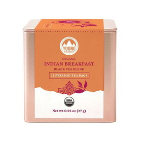 Young Mountain Tea Organic Indian Breakfast 12 pyramid tea bags in tin