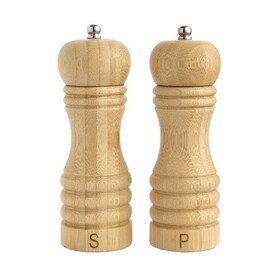 Harold Import HIC 6&quot; Bamboo Salt and Peppermill with Ceramic Grinder Set of 2