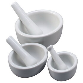 HIC 3-Piece Porcelain White Mortar &amp; Pestle Set 2 1/2, 3 1/2, 4 1/2