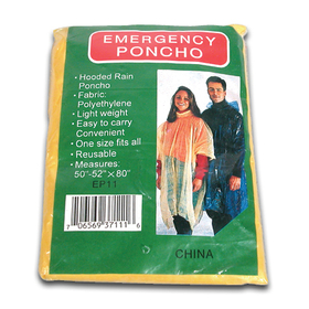 Emergency Poncho Adult Hooded rain poncho