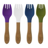 Red Rover 20058 Red Rover Kids Silicone Forks with Bamboo Handle, 5.5 x 1.25 x 0.5 Inch, Set of 4 Assorted Colors, White, Blue, Purple, Green