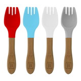Red Rover 20059 Red Rover Kids Silicone Forks with Bamboo Handle, 5.5 x 1.25 x 0.5 Inch, Set of 4 Assorted Colors, White, Blue, Red, Grey