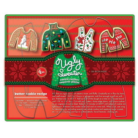 Fox Run 36039 Ugly Christmas Sweater Cookie Cutter Set, Stainless Steel, 4-Piece