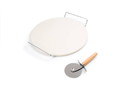 Fox Run 3914 Pizza Stone Set with Rack and Pizza Cutter, Stoneware, 12.5-Inch