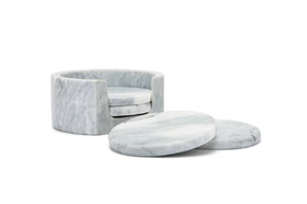 Fox Run 48778 Set of 4 White Polished Marble Drink Coasters with Holder