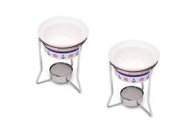 Nantucket Seafood 55891 Nautical Butter Warmers, Ceramic Dish with Stand and Tealight, Set of 2