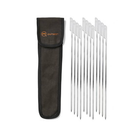 Outset 76145 OUTSET Barbecue Stainless Steel Paddle Skewers, Set of 12 with Black Canvas Storage Bag, 12-Inch long