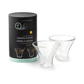 Outset 76482 Double Wall Stemless Martini Glasses, Set of 2, Borosilicate Glass