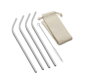 Outset 76624 Outset 76624 Stainless Steel Bent Long Straws with Natural Bag, Set of 4
