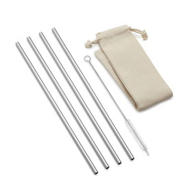 Outset 76625 Outset 76625 Stainless Steel Straight Long Straws with Natural Bag, Set of 4