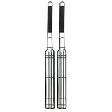 Outset 76922 OUTSET Non-Stick Kabob Grill Basket, Set of 4, Carbon Steel with Hardwood Handle, Black, 19.5 x 2 x 1.5 Inch