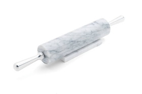 Fox Run 8648 Marble Rolling Pin and Base with Aluminum Handles, White