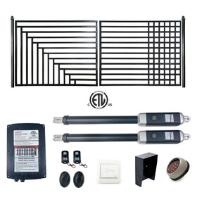 ALEKO 14DKYIV1300ACC-AP Automated Steel Dual Swing Driveway Gate and Gate Opener Complete Kit - ETL Listed - Kyiv Style - 14 x 6 Feet