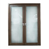 ALEKO ALD8496W10-AP Aluminum Square Top Minimalist Glass-Panel Interior Double Door with Frame - 84 x 96 inches - Chestnut