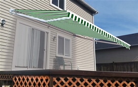 ALEKO AW-GREENWH00-AP Retractable Patio Awning - Green and White Striped