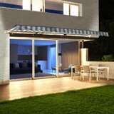 ALEKO AWCL10X8GRYWHT-AP Half Cassette Motorized Retractable LED Luxury Patio Awning - 10 x 8 Feet - Gray and White Stripes
