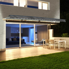 ALEKO AWCL10X8GY80-AP Half Cassette Motorized Retractable LED Luxury Patio Awning - 10 x 8 Feet - Gray