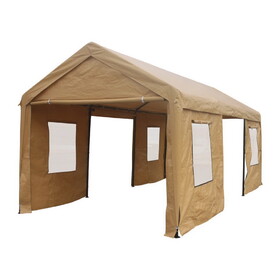 ALEKO CPW1020BE-AP Heavy Duty Outdoor Canopy Carport Tent - 10x20 ft. - Windows and Side Doors - Beige