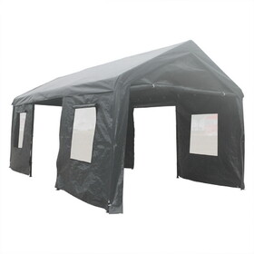 ALEKO CPW1020GR-AP Heavy Duty Outdoor Canopy Carport Tent - 10x20 ft. - Windows and Side Doors - Gray