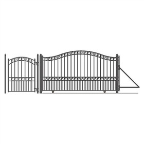ALEKO DG12PARSSLPED-AP Steel Sliding Driveway Gate - 12 ft with Pedestrian Gate - 5 ft - PARIS Style