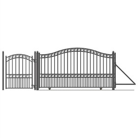 ALEKO DG16PARSSLPED-AP Steel Sliding Driveway Gate - 16 ft with Pedestrian Gate - 5 ft - PARIS Style