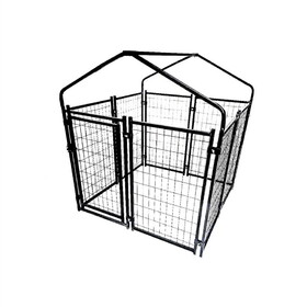 ALEKO DK5X5X4RF-ap Expandable Heavy Duty Dog Kennel and Playpen Kit with Roof and Rain Cover - 5 x 5 x 3 Feet - Black