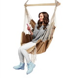 ALEKO HC03-AP Hanging Rope Swing Hammock Chair with Side Pocket and Wooden Spreader Bar - Khaki