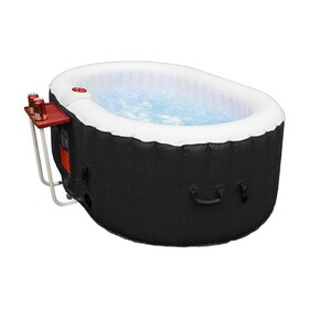 ALEKO HTIO2BKW-AP Oval Inflatable Jetted Hot Tub with Drink Tray and Cover - 2 Person - 145 Gallon - Black and White