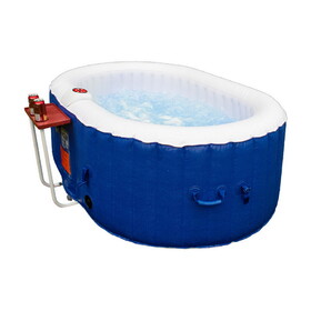 ALEKO HTIO2BLD-AP Oval Inflatable Jetted Hot Tub with Drink Tray and Cover - 2 Person - 145 Gallon - Dark Blue