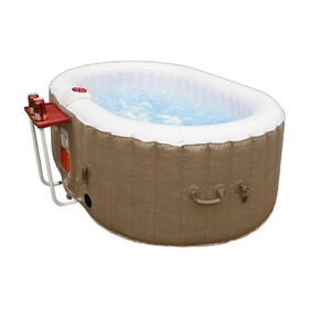 ALEKO HTIO2BRWH-AP Oval Inflatable Jetted Hot Tub with Drink Tray and Cover - 2 Person - 145 Gallon - Brown and White