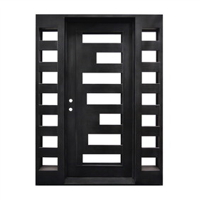 ALEKO IDQ6281BK06-AP Iron Square Top Geometric-Embossed Single Door with Frame and Threshold - 81 x 62 x 6 Inches - Matte Black
