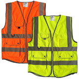 ALEKO KITSVESTL-AP 2-Pack Safety Vests with Pockets and Reflective Tape - Class 2, ANSI/ISEA Compliant - Orange & Yellow - L