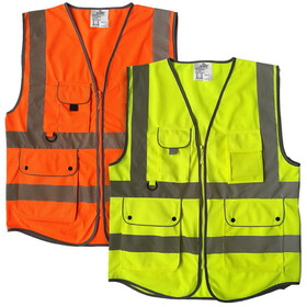 ALEKO KITSVESTL-AP 2-Pack Safety Vests with Pockets and Reflective Tape - Class 2, ANSI/ISEA Compliant - Orange &amp; Yellow - L