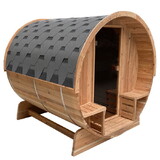 ALEKO SB4CED-AP Outdoor Rustic Cedar Barrel Steam Sauna - Front Porch Canopy - UL Certified - 3-4 Person