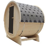 ALEKO SB4PINE-AP Outdoor and Indoor White Pine Barrel Sauna - 3-4 Person - 4.5 kW UL Certified Heater - Bitumen Shingle Roofing