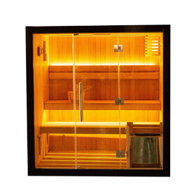 ALEKO STHE4BLK-AP Canadian Hemlock Traditional Indoor Sauna - 4.5 kW UL Certified Electric Harvia Heater - Black Finish - 4 Person