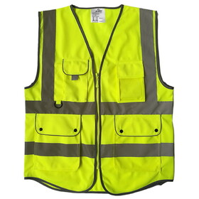 ALEKO SVESTYW/L-AP Safety Vest with Pockets and Reflective Tape - Class 2, ANSI/ISEA Compliant - Yellow - L