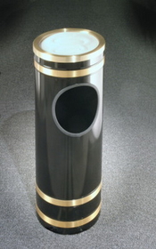 Glaro The "Monte Carlo" Banded, Designer Finish Sand Top Aah/Trash Receptacle with Satin Brass Bands & Covers 9" Dia, 1955