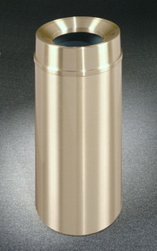 Glaro F1255 Waste Receptacle with Satin Brass Bands & Covers 12" Dia- Monte Carlo Collection - Funnel Top