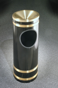 Glaro The "Monte Carlo" Banded, Designer Finish Funnel Top Aah/Trash Receptacle with Satin Brass Bands & Covers 9" Dia, F1955